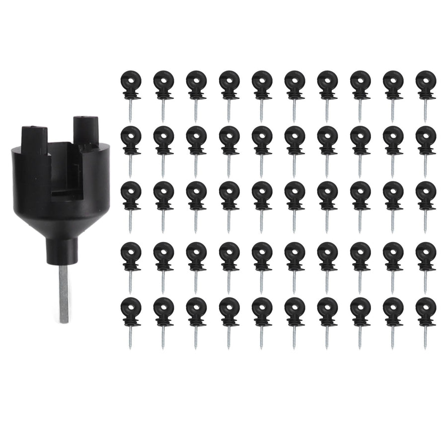 50Pcs Electric Fence Insulator Screw in Insulator Fence Ring Post Wood Post Insulator with Insulator Socket Tool