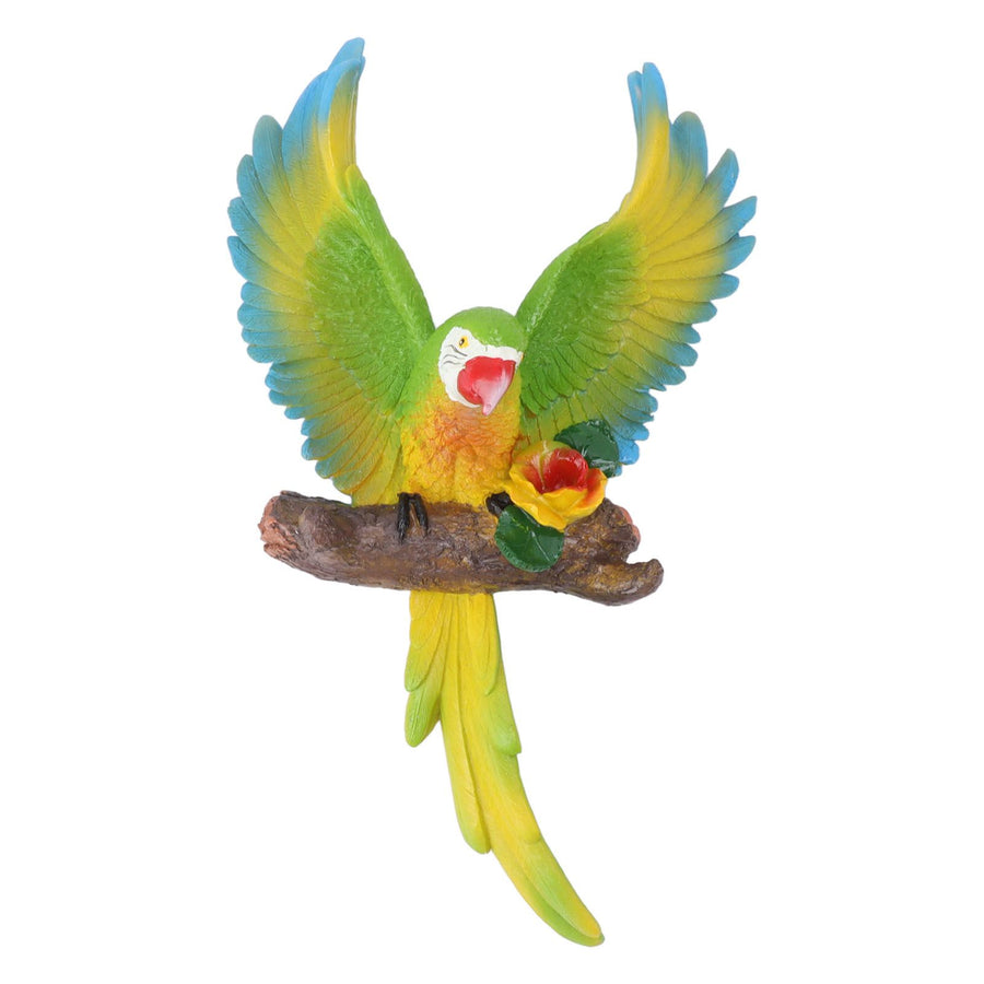 Parrot Wall Decoration Resin Vivid Flapping Hanging Parrot Statue Bird Ornament for Garden Patio Lawn Yard Green