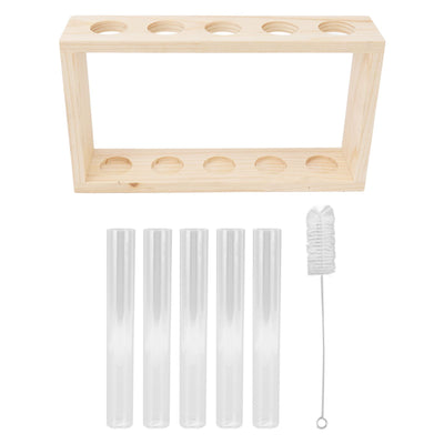 5 Test Tube Plant Terrarium Transparent Observe Growth Status Water Plant Holder with Wooden Stand for Herbs Log