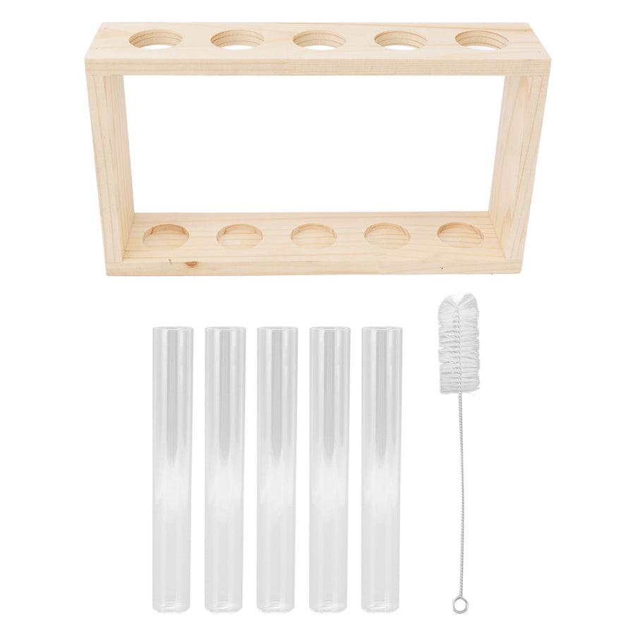5 Test Tube Plant Terrarium Transparent Observe Growth Status Water Plant Holder with Wooden Stand for Herbs Log