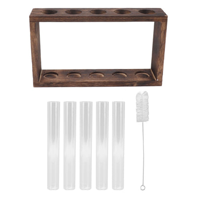 5 Test Tube Plant Terrarium Transparent Observe Growth Status Water Plant Holder with Wooden Stand for Herbs Carbon Color
