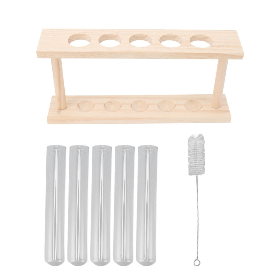 5 Test Tube Plant Terrarium Transparent Observe Growth State Plant Terrarium with Wooden Stand Water Plant Holder