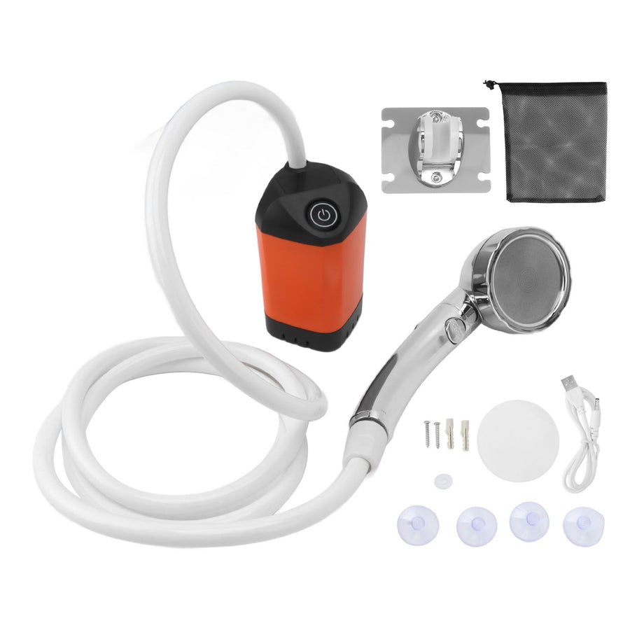 Portable Shower Camping Shower 3 Gears Adjustable Outdoor Camp Shower Pump Electric Rechargeable Portable Camping Shower Orange