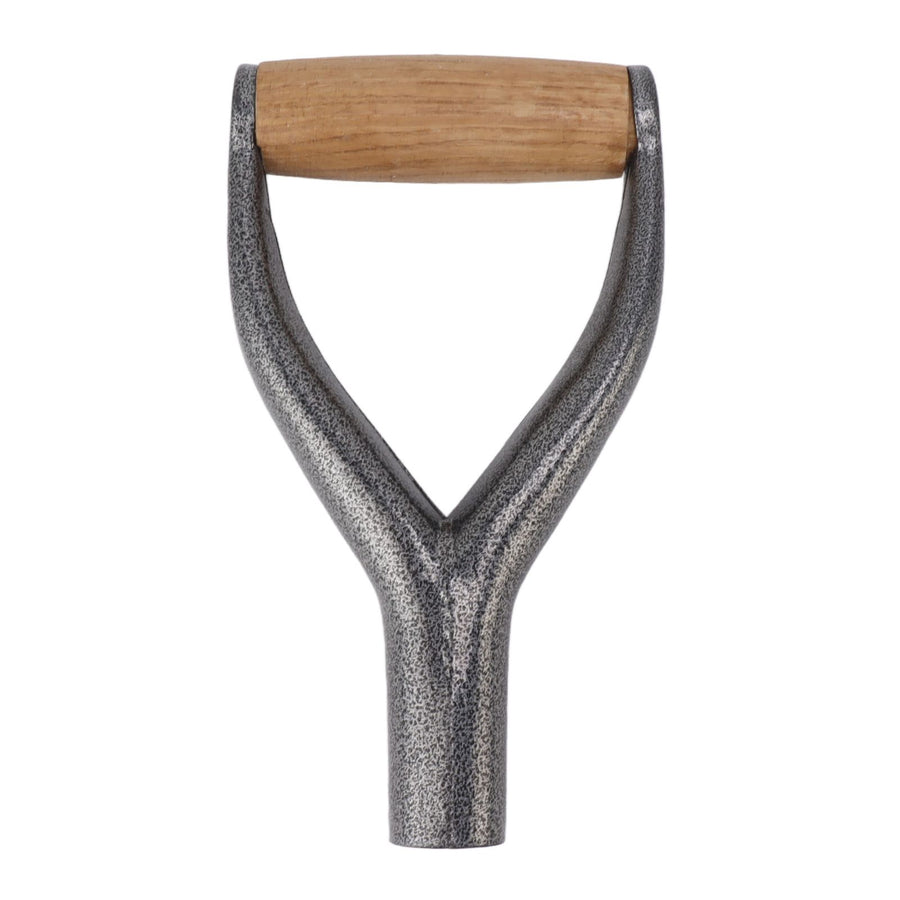 Shovel Handle Y Shaped 12.22in Inside Diameter Replacement Spade Handle with Wooden Grip for Garden Digging Raking Tool Silver
