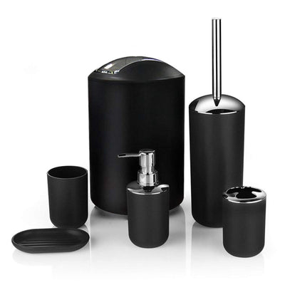 Trash Can Toothbrush Holder Set Toilet Brush Soap Box Lotion Dispenser Black Hotel Bathroom Accessories