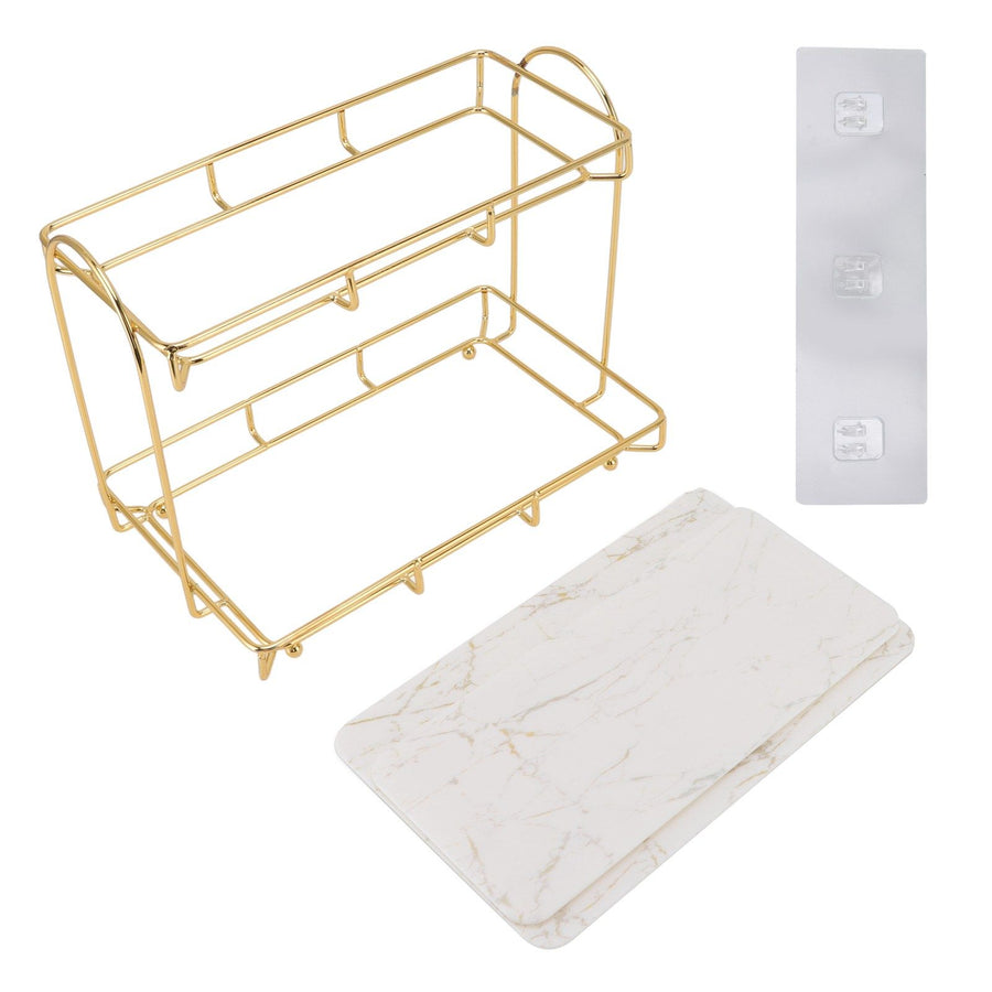 Bathroom Storage Rack Gold White 2 Tier Makeup Shelf Humanized Structure Anti Slip Counter Organizer S