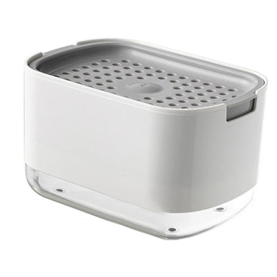 Soap Dispenser with Sponge Holder PP PET Press Type Soap Box for Cloth Dish Kitchen Cleaning White