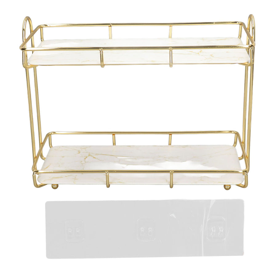 2 Tier Bathroom Shelf Countertop Standing Shelf with Partition Cosmetic Storage Rack Holder Gold Small 31x23cm