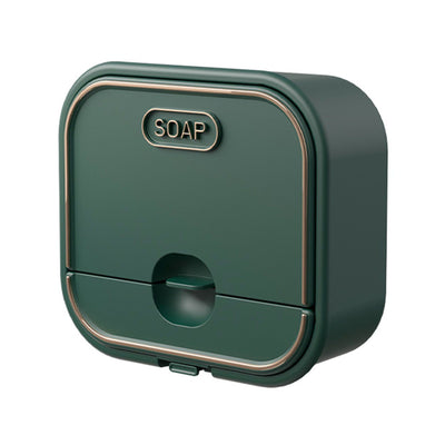Home Soap Box Non Perforated Wall Mounted Draining Soap Box Flip Cover Bathroom Soap Box Dark Green