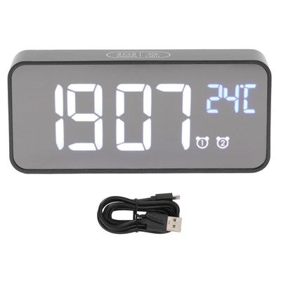LED Mirror Digital Alarm Clock Large Screen Intelligent Brightness Adjust Snooze Function Power Off Memory 13 Songs for Home