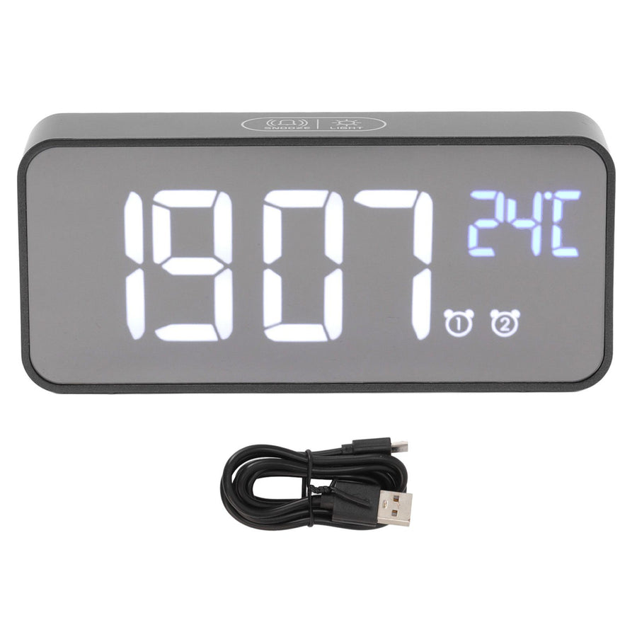 LED Mirror Digital Alarm Clock Large Screen Intelligent Brightness Adjust Snooze Function Power Off Memory 13 Songs for Home