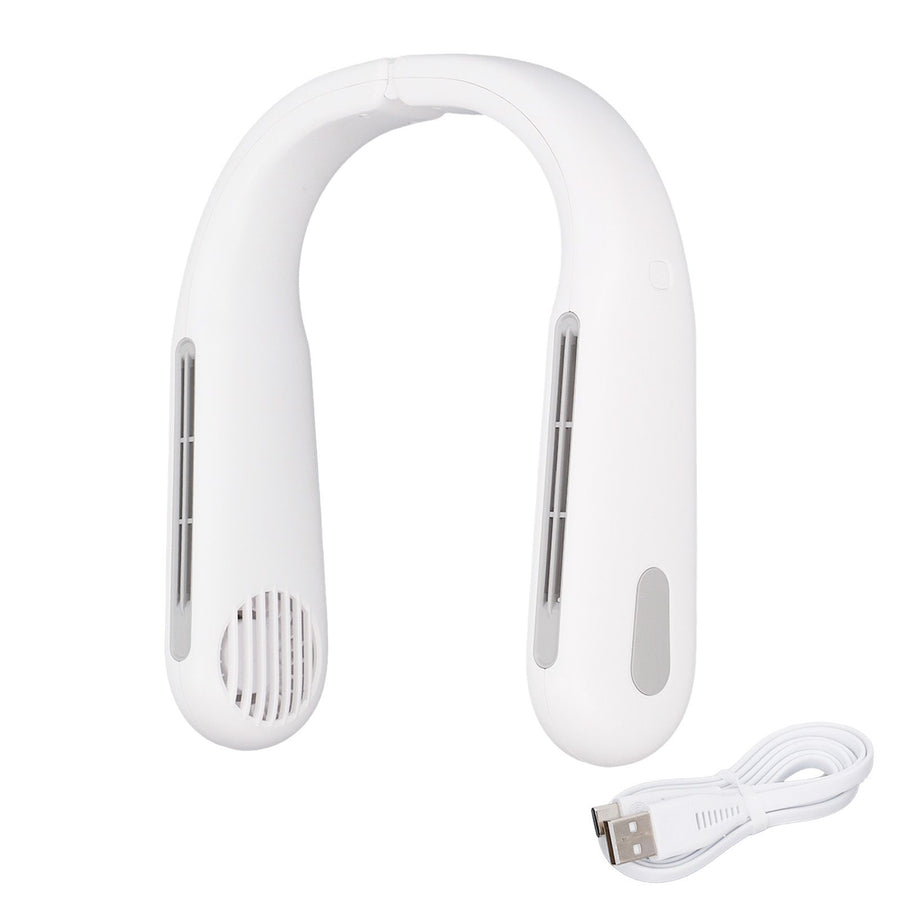 Mini Portable Neck Fan with 3 Wind Speeds Rapid Cooling USB Hanging Neck Electric Fan for Sports Travel Outdoor White