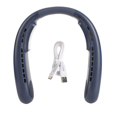 Hanging Neck Fans Portable Semiconductor Dual Cooling 3 Wind Speed Adjustable Mini USB Charging Neck Cooling Fan Blue