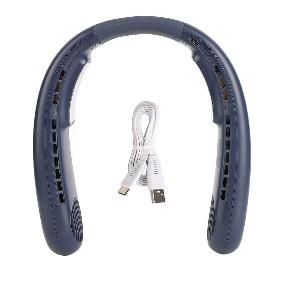 Hanging Neck Fans Portable Semiconductor Dual Cooling 3 Wind Speed Adjustable Mini USB Charging Neck Cooling Fan Blue