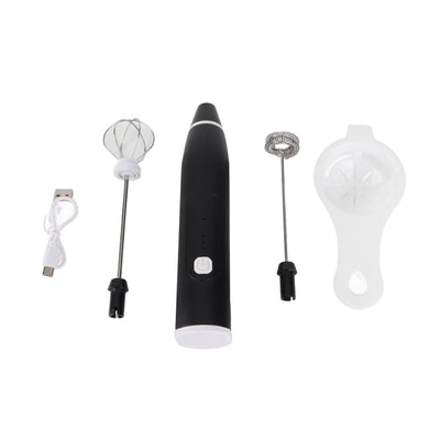 Electric Stirrer Black 3 Speed Modes USB Charge Stainless Steel Comfy Handle Mini Hand Mixer with Egg Separator