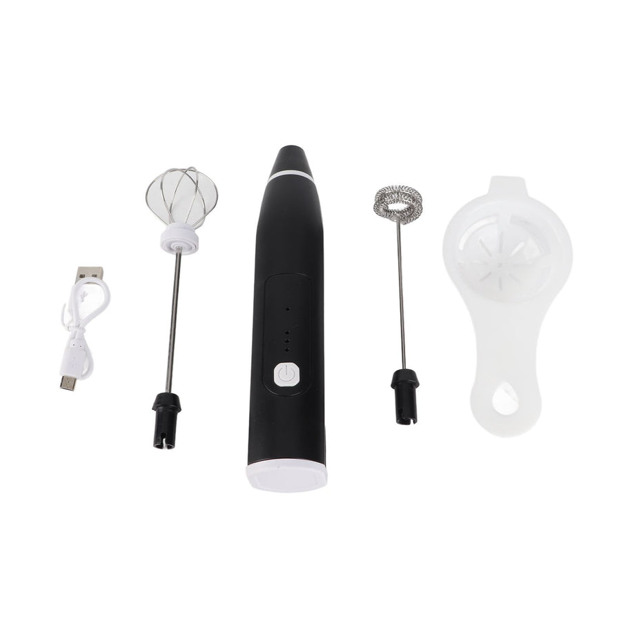 Electric Stirrer Black 3 Speed Modes USB Charge Stainless Steel Comfy Handle Mini Hand Mixer with Egg Separator