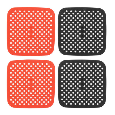 Reusable Air Fryer Mats Stick Proof Dishwasher Safe Oil Resistant Silicone Air Fryer Liner for Oven Red Black 4pcs 18.5cm/7.3in