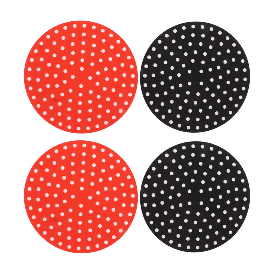 4PCS Round Air Fryer Mat High Temperature Resistant Oilproof Reusable Silicone Air Fryer Liner for Air Fryer Accessories 2 X 23cm/9.1in Red, 2 X 23cm/9.1in Black