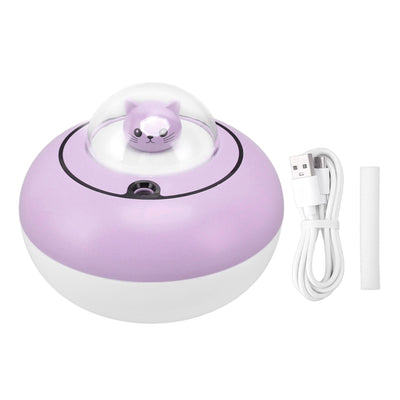 Mini Humidifier Cute Cat Sculpture Portable Quiet Desktop Air Humidifier for Home Office USB Plug in Purple
