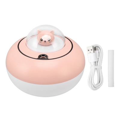 Mini Humidifier Cute Cat Sculpture Portable Quiet Desktop Air Humidifier for Home Office USB Plug in Pink