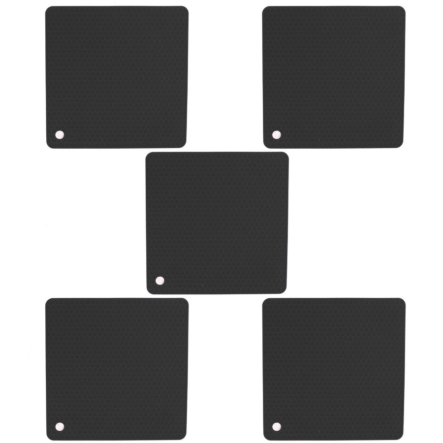 5pcs Silicone Pot Holders Mat Heat Resistant Anti Slip Square Honeycomb Trivet Mat Hot Pads for Kitchen Counter Black