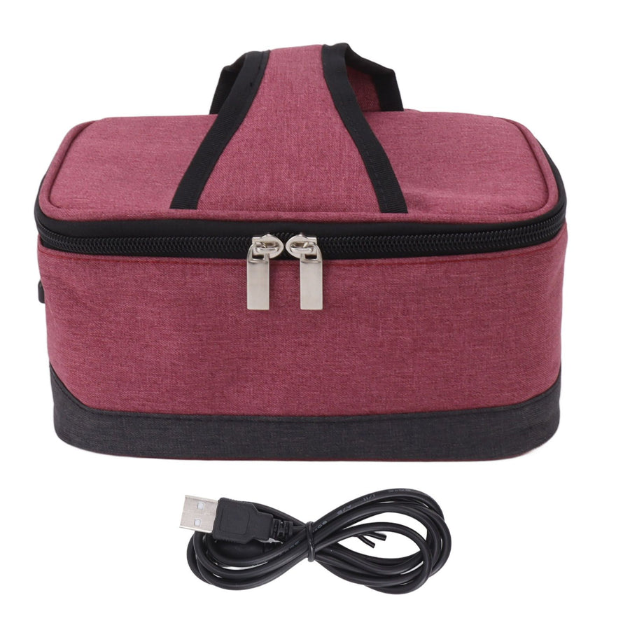 Portable Electric Lunch Box Food Heater USB Constant Heating Insulation Bag Heated Lunch Box Bag Wine Red