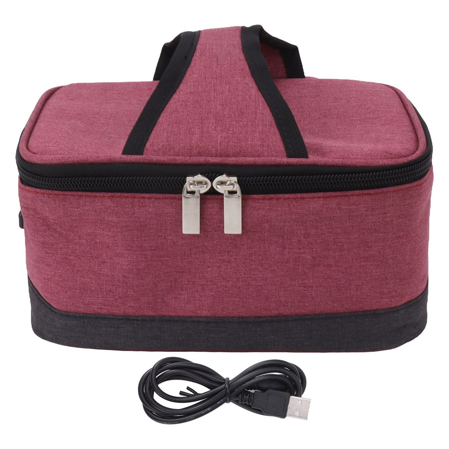 USB Heating Insulation Bag Portable Electric Heating Food Container Constant Temperature Heating Bag for Outdoor Wine Red