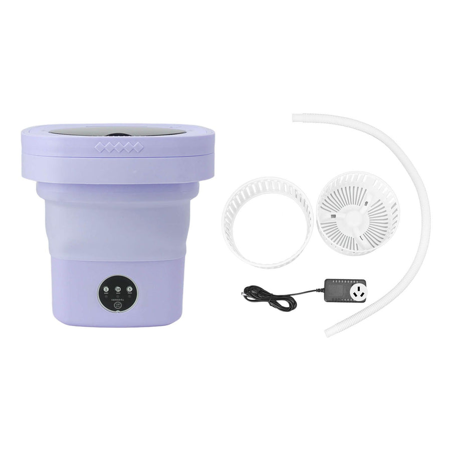 6.5L Washing Machine Folding Portable Automatic Deep Cleaning Wash and Spin Dry Washer with Water Tube 100‑240V Purple AU Plug