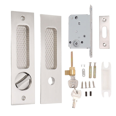 Sliding Door Mortise Lock with 2 Keys Zinc Alloy Invisible Recessed Handle Latch Pocket for Wood Furniture Hardware Brushed Nickel