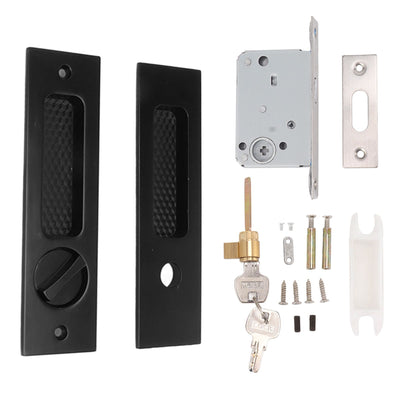Sliding Door Mortise Lock with 2 Keys Zinc Alloy Invisible Recessed Handle Latch Pocket for Wood Furniture Hardware Black