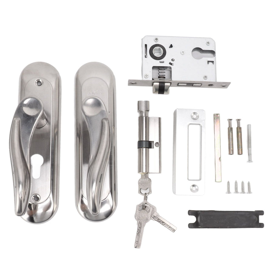 Door Entry Handle Set Stainless Steel Plate Door Lever Cylinder Lock Keys Kit for Household