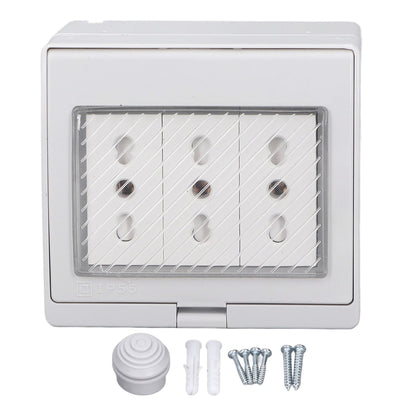 Waterproof Wall Socket IP55 Dustproof Flame Retardant Housing 3 Port Wall Outlet for Outdoor Italian Plug 110‑250V
