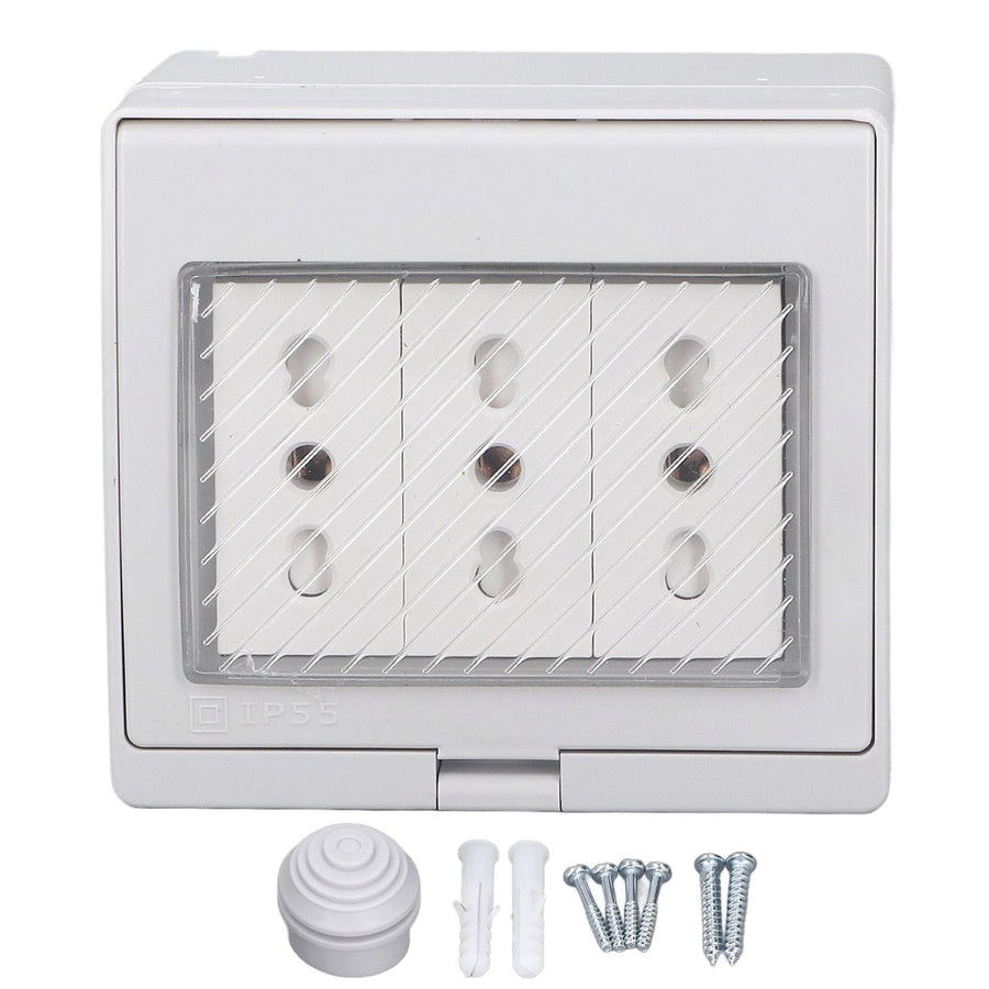 Waterproof Wall Socket IP55 Dustproof Flame Retardant Housing 3 Port Wall Outlet for Outdoor Italian Plug 110‑250V