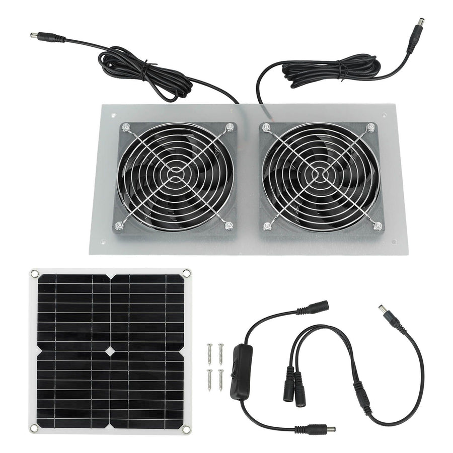 15W Solar Panel Powered Fan Efficient Solar Powered Dual Fan Kits for Chicken Coop Greenhouses Shed Pet Houses Window