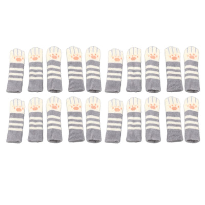 20pcs Cat Paw Furniture Leg Socks Double Thickened Knitting Chair Leg Floor Protectors for Office Home Dark Grey Stripe