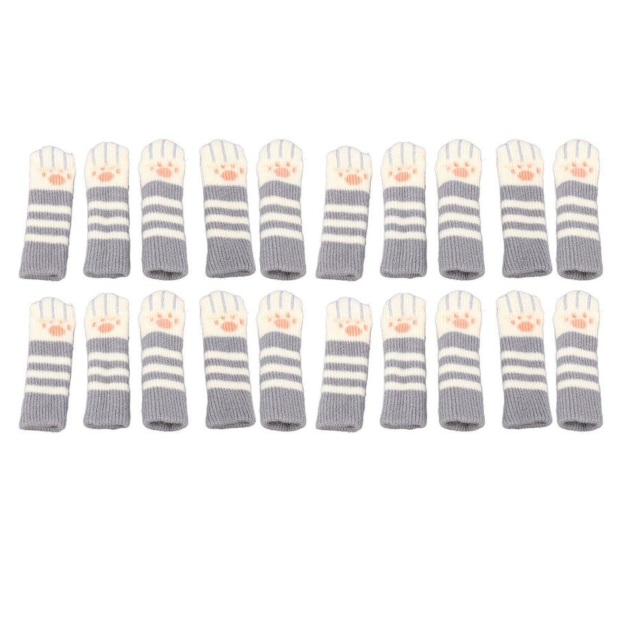 20pcs Cat Paw Furniture Leg Socks Double Thickened Knitting Chair Leg Floor Protectors for Office Home Dark Grey Stripe