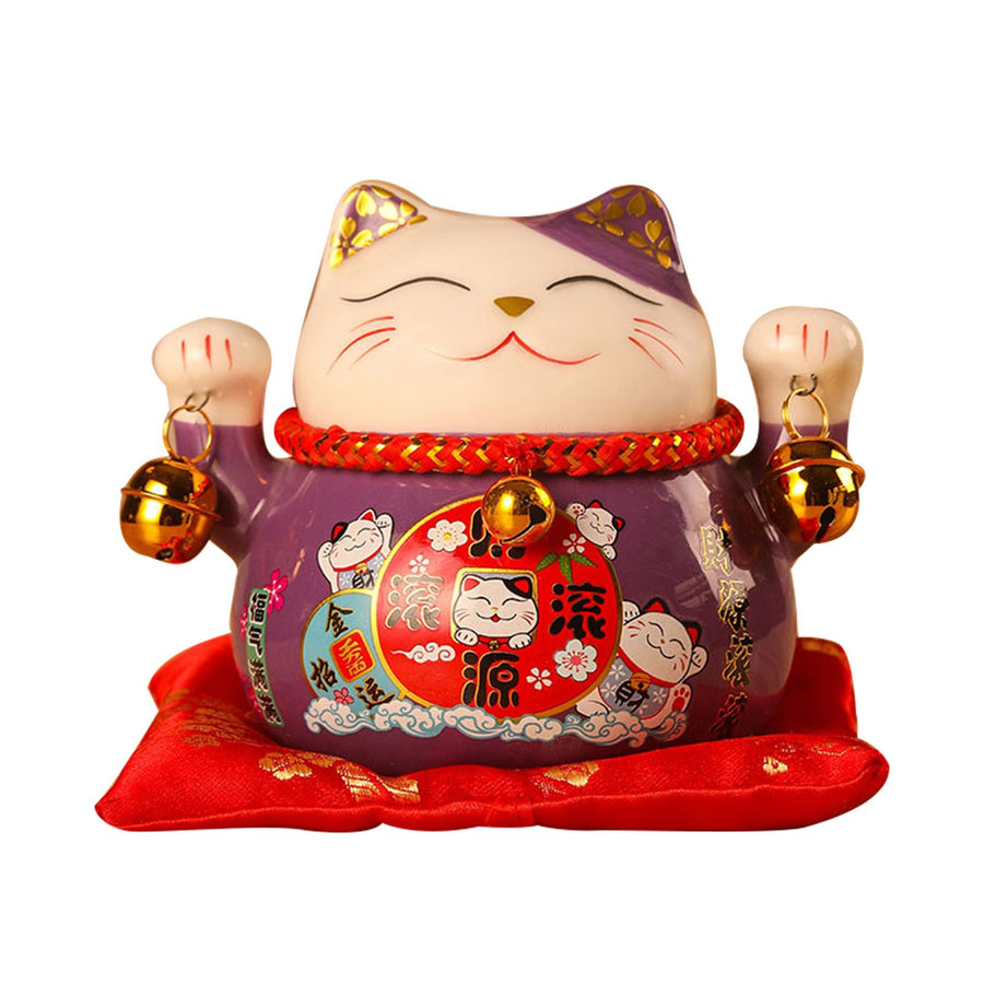 Lucky Cat Coin Bank 4.5in Exquisite Cute Bring Luck Good Wish Ceramic Fortune Cat Saving Pot Desk Decoration Purple