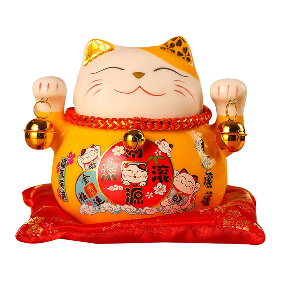 Lucky Cat Coin Bank 4.5in Exquisite Cute Bring Luck Good Wish Ceramic Fortune Cat Saving Pot Desk Decoration Yellow