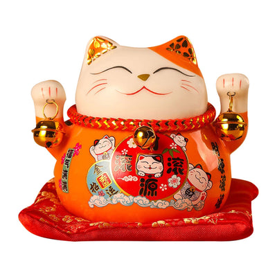 Lucky Cat Coin Bank 4.5in Exquisite Cute Bring Luck Good Wish Ceramic Fortune Cat Saving Pot Desk Decoration Orange