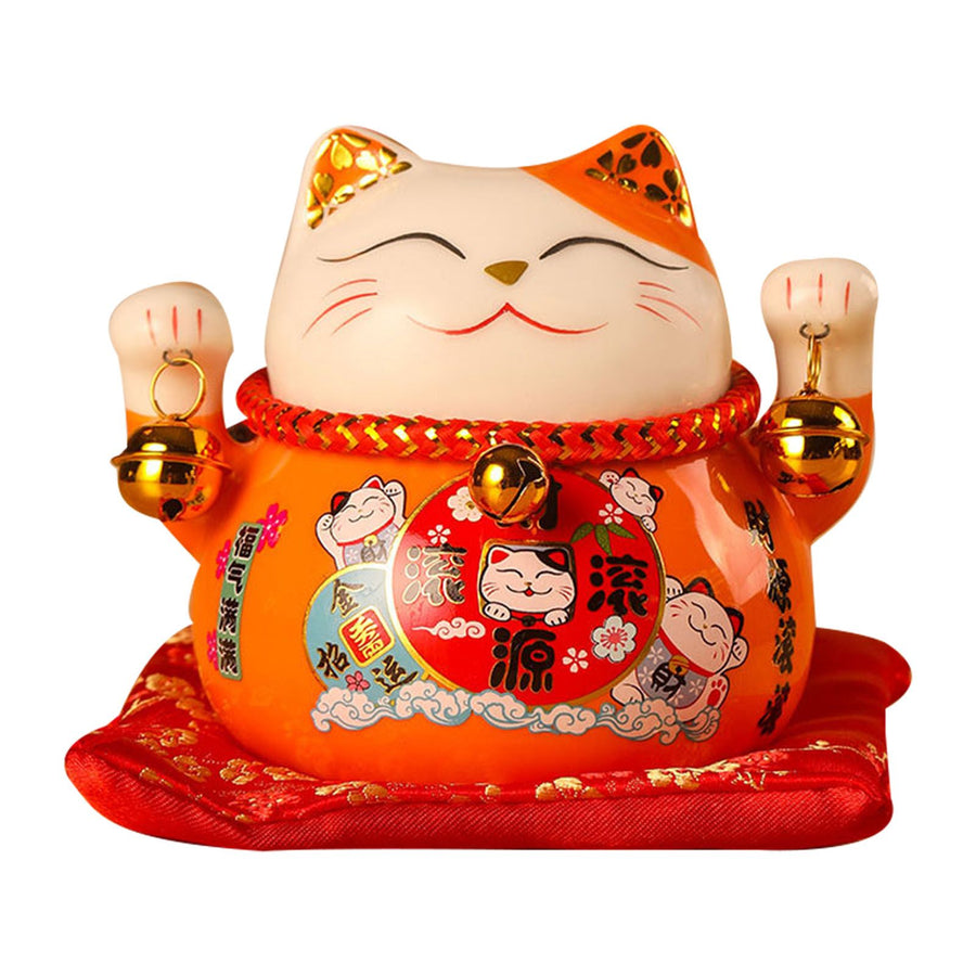 Lucky Cat Coin Bank 4.5in Exquisite Cute Bring Luck Good Wish Ceramic Fortune Cat Saving Pot Desk Decoration Orange