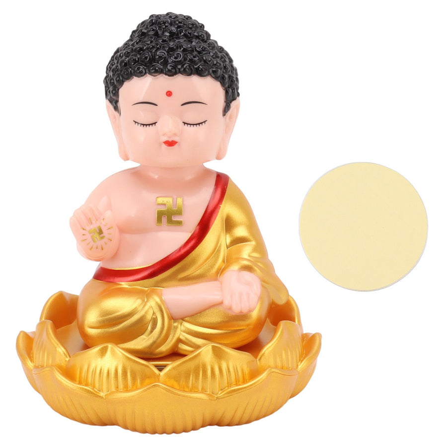 Buddha Ornament Solar Powered Light Energy Sensing Auto Nod Buddha Decoration for Home Car Office Gold Clothes