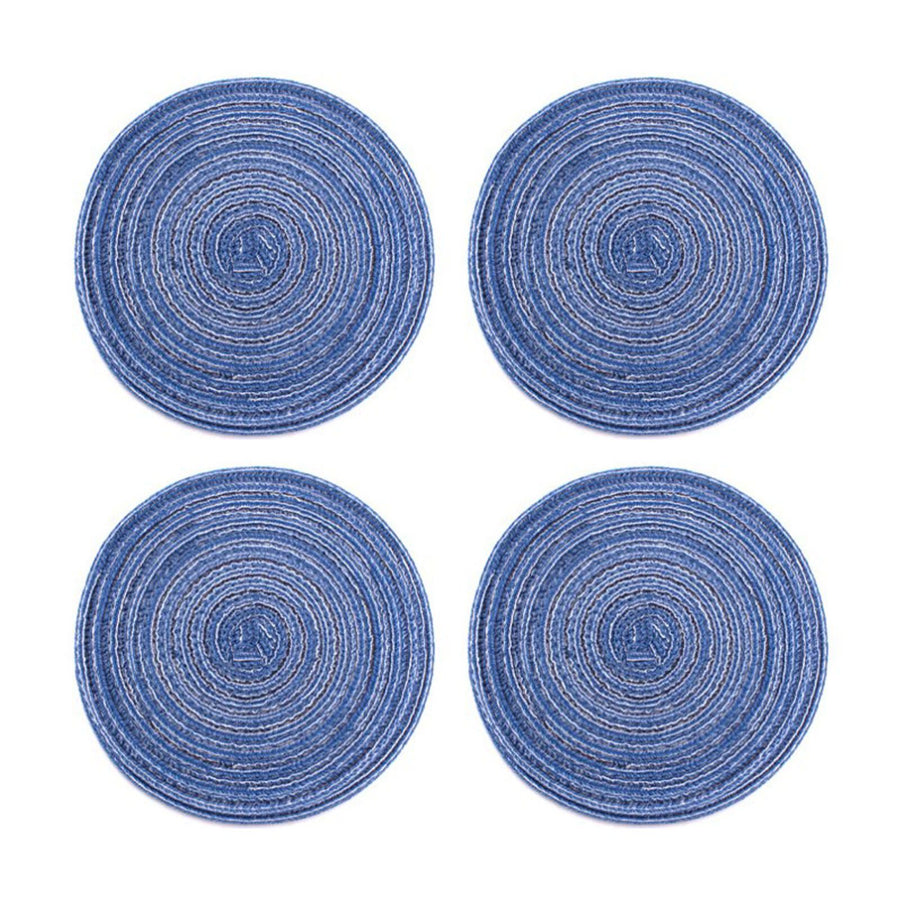 4Pcs Circular Cup Mat Braiding Heat Resistant Bowl Plate Mat Nordic Style Insulation Coaster Blue
