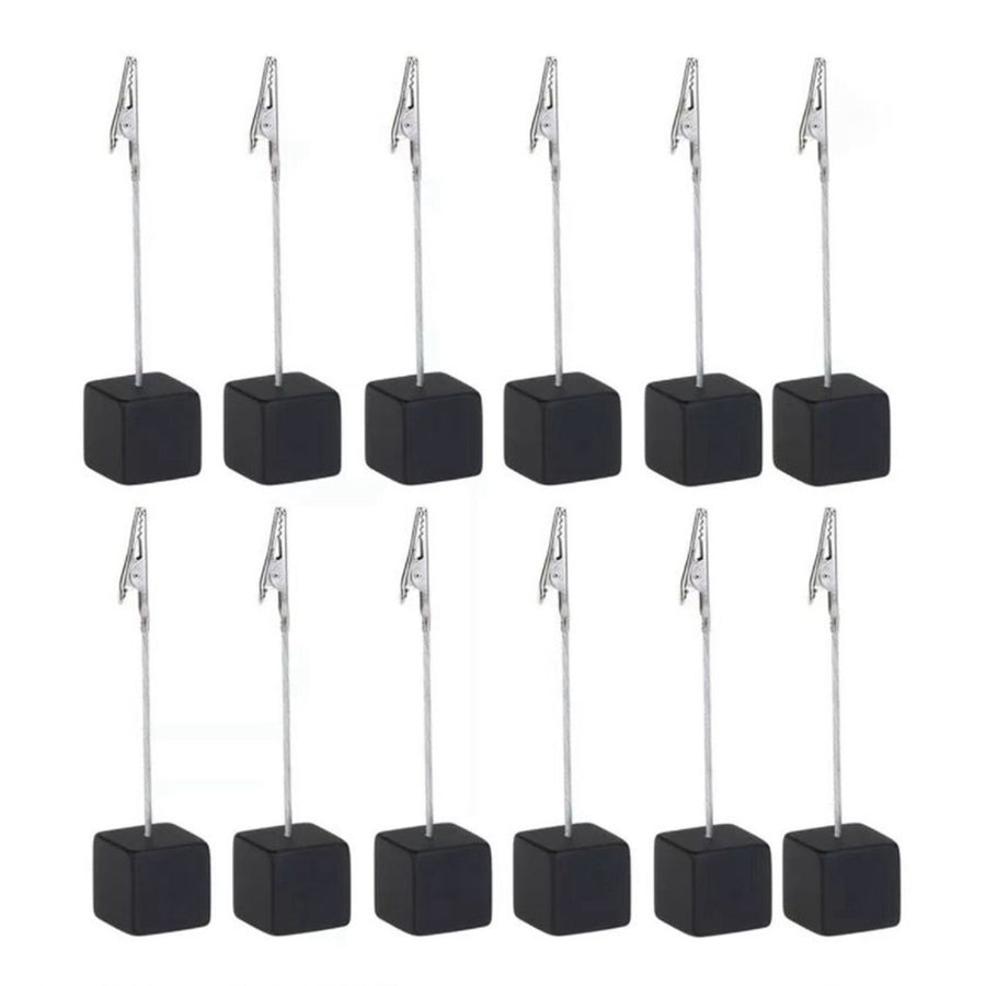 12PCS Card Holder Cube Pine Decorative Table Number Stand Memo Clip Holder for Bedside Decoration Black