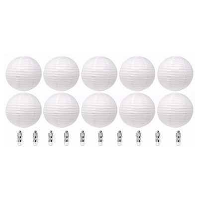 Chinese White Paper Lantern Decorative Round Paper Lanterns with 10 LED Lights for Wedding Party Christmas Party Decor