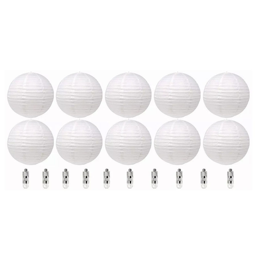 Chinese White Paper Lantern Decorative Round Paper Lanterns with 10 LED Lights for Wedding Party Christmas Party Decor