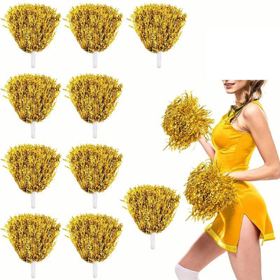 10PCS Cheerleading Pompoms with Straight Handle Reusable Flash Effect Plastic Cheering Poms Ball for Basketball Baseball