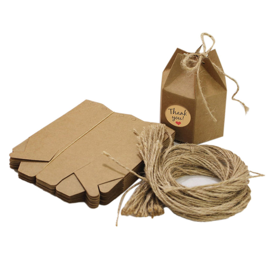 50Pcs Hexagonal Candy Treat Box Exquisite Gift Packaging Box for Wedding Birthday Party Baby Shower Brown Paper