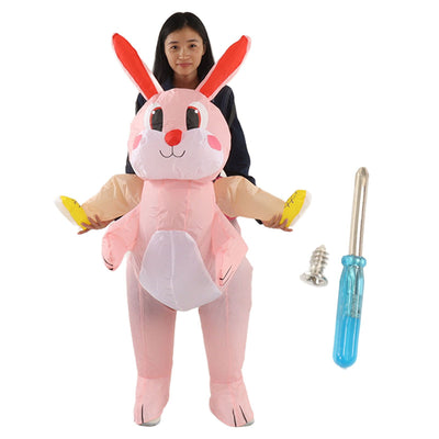 Easter Bunny Inflatable Costume Cute Festive Blow Up Riding Rabbit for Boys Girls Birthday Gifts 80‑120cm/31.5‑47.2in