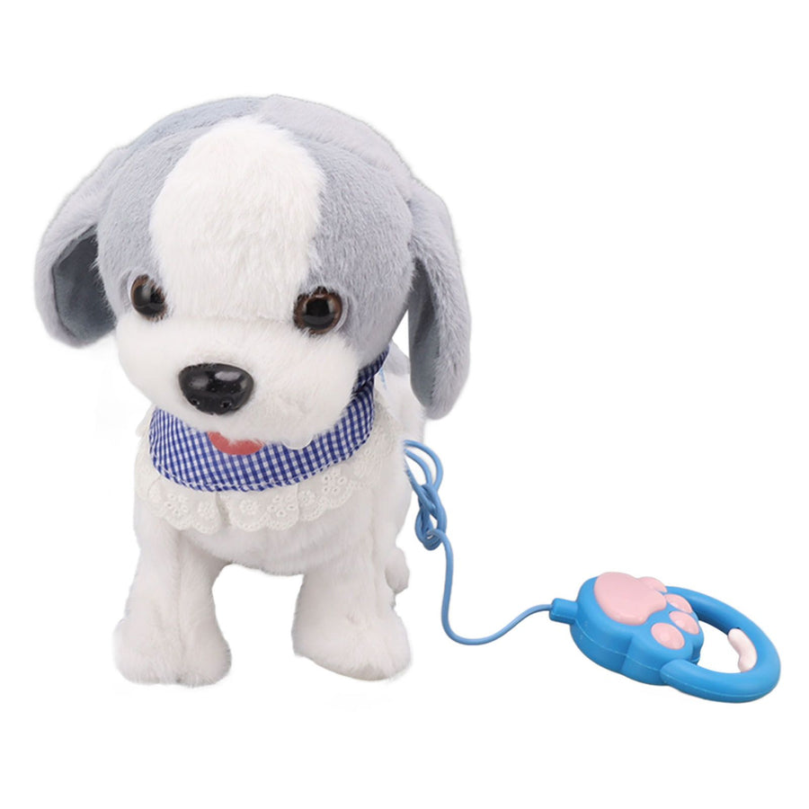 Walking and Barking Puppy Dog Toy Interactive Dancing Electronic Plush Pet with Remote Control Leash for Kids Grey