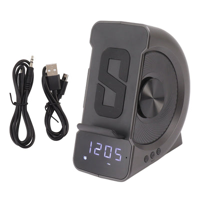 3 in 1 Bluetooth Speaker PC ABS Alarm Clock with Wireless Charging for Bedside 10W Grey